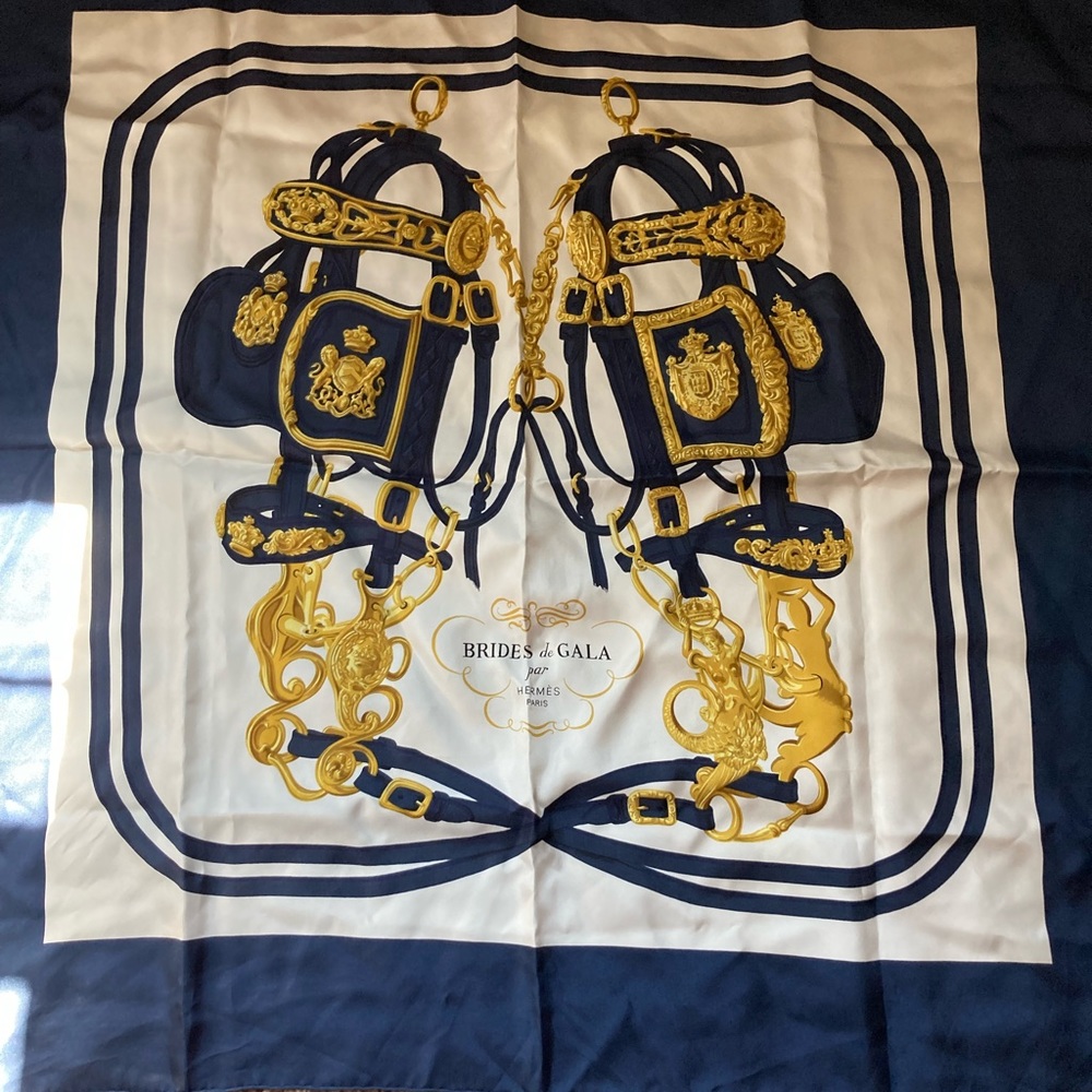 Vintage Royal Blue & Gold Colored Hermes Scarf